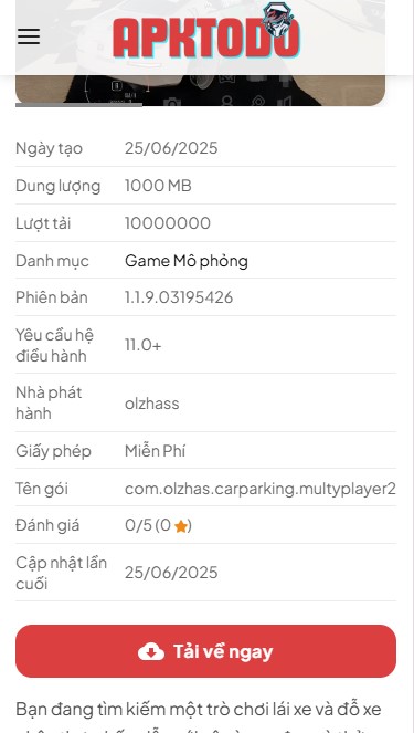 Hướng Dẫn Tải Car Parking Multiplayer 2 Mod APK Full Tiền, Full Xe