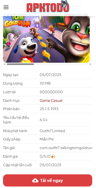 Hướng Dẫn Tải Và Cài Đặt Talking Tom Gold Run Mod APK